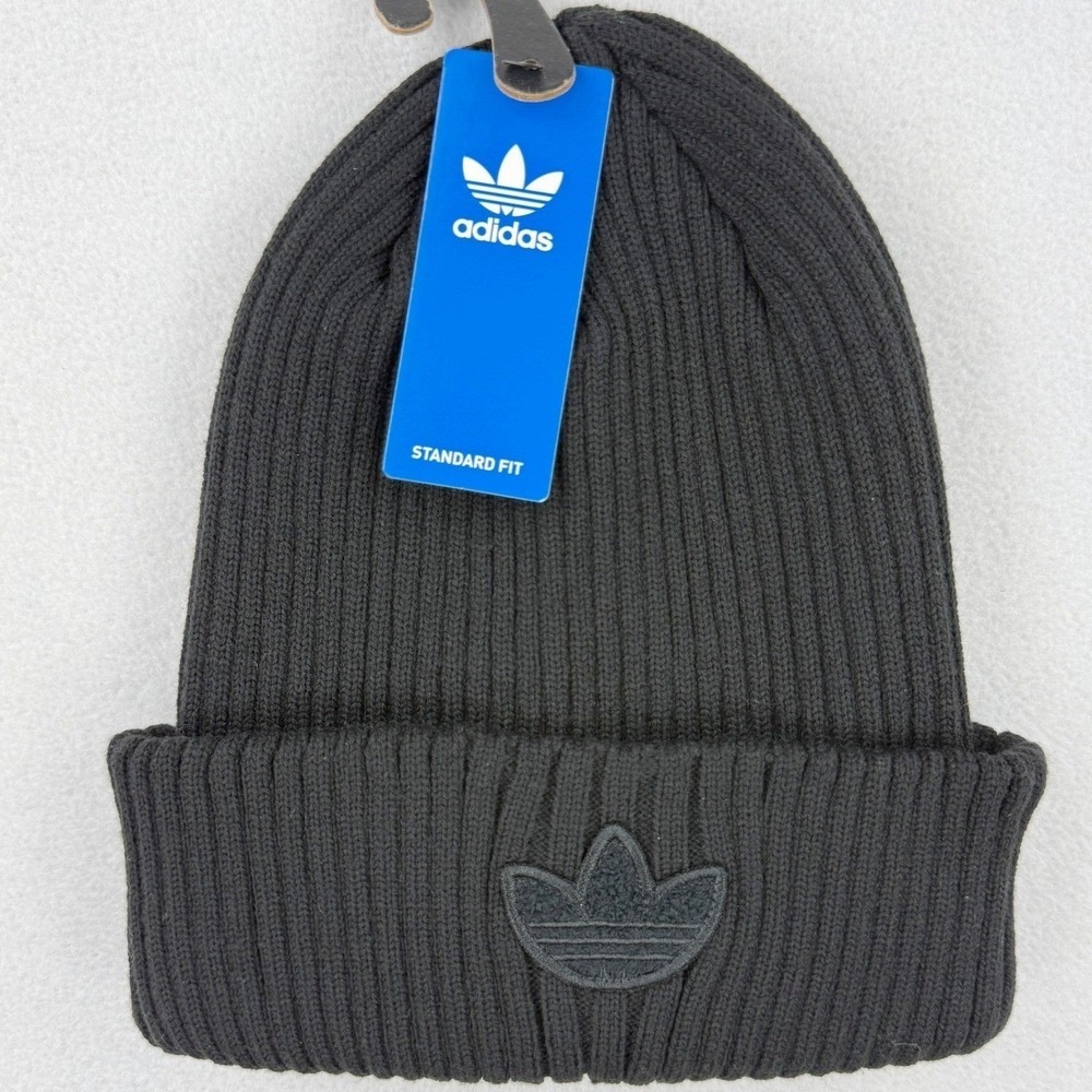 Adidas Trefoil Beanie Black Fold Over Chenille IV3060 - NEW